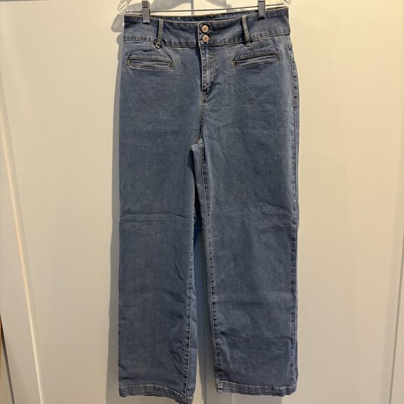 Sidefeel Jeans Womens 12 Light Blue High Rise Straight Leg Double Button Denim - Picture 3 of 13